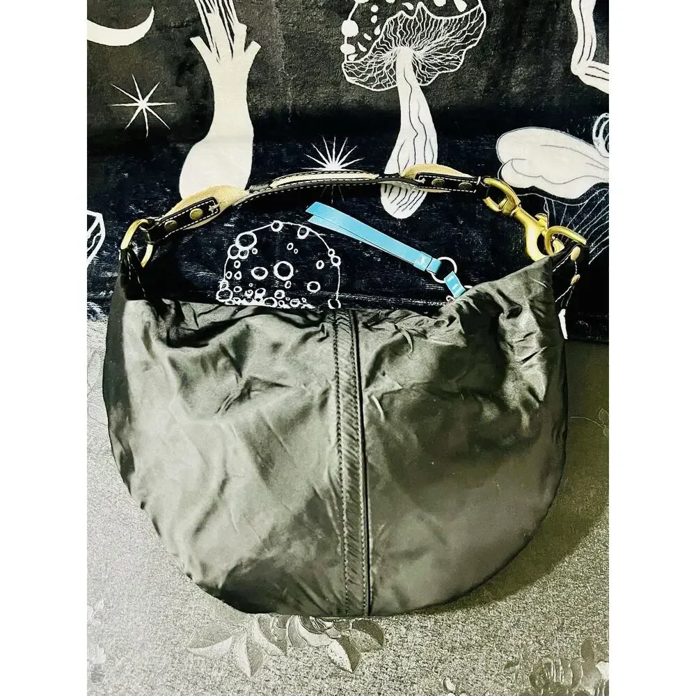 Coach Hampton Hobo Crescent #116 M05Q-116 Black Nylon Teal Y2K 2005